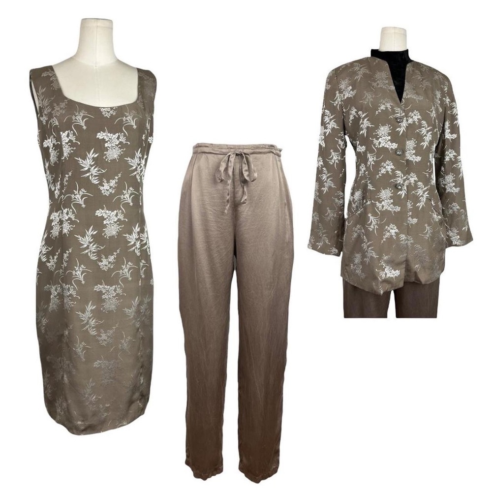 Vintage 3 Pc Set in Silk / Rayon - Blazer, Pants, & Dress - Brocade, Metallic